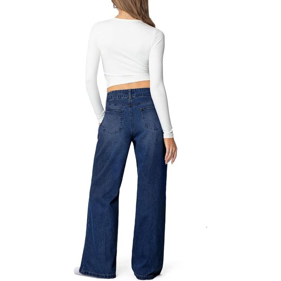 Women's Wide Leg Jeans High Waisted Straight Tummy Control Casual Pants - Picture 3 of 6